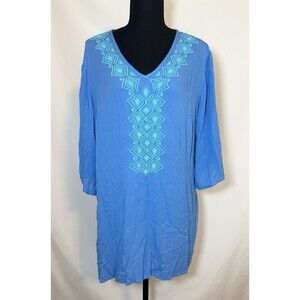 Lilly Pulitzer for Target Blue Embroidered Gauze Tunic Boho‎ Blouse Women's XL